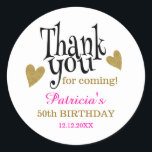 Black Gold Pink 50th Birthday Thank You Favour  Classic Round Sticker<br><div class="desc">50th birthday thank you stickers in classy pink and gold typography .</div>