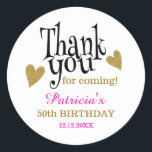 Black Gold Pink 50th Birthday Thank You Favour  Classic Round Sticker<br><div class="desc">50th birthday thank you stickers in classy pink and gold typography .</div>