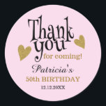 Black Gold Pink 50th Birthday Thank You Favour  Classic Round Sticker<br><div class="desc">50th birthday thank you stickers in classy pink and gold typography .</div>
