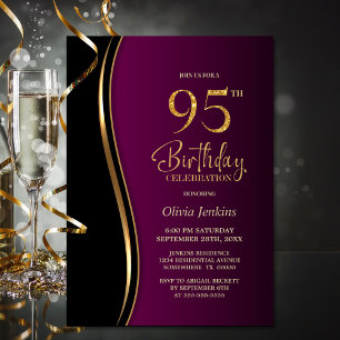 Black Gold Pink 95th Birthday Party Invitation