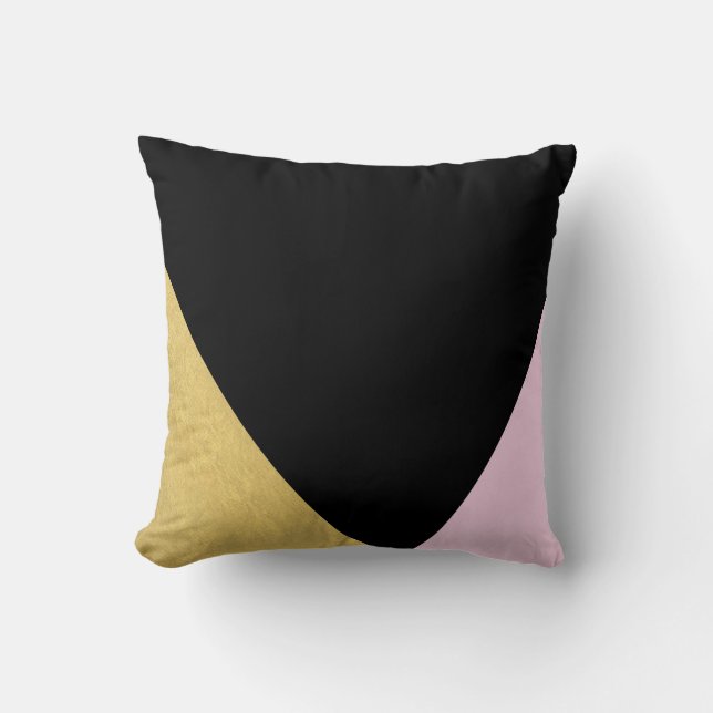 Black Gold & Pink Colour Block Mod Glam Triangles Cushion (Front)