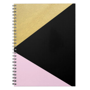 Black Gold & Pink Colour Block Mod Glam Triangles Notebook