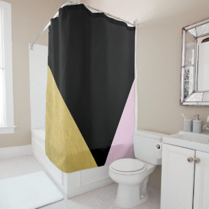 Black Gold & Pink Colour Block Mod Glam Triangles Shower Curtain