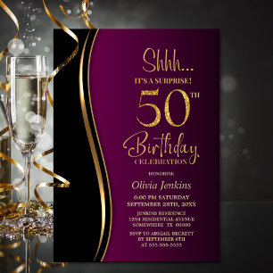 Black Gold Pink Surprise 50th Birthday Invitation