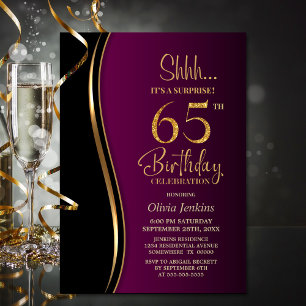 Black Gold Pink Surprise 65th Birthday Invitation