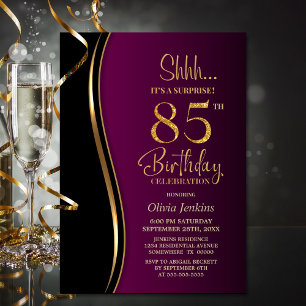 Black Gold Pink Surprise 85th Birthday Invitation