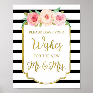 Black Gold Pink Watercolor Floral Guest Book Sign