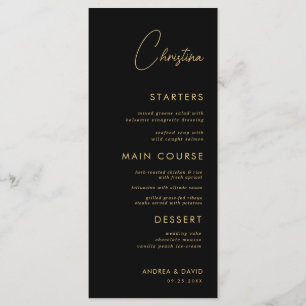 Black Gold Place Card Menu with Custom Guest Name