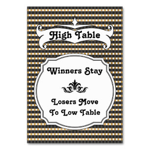 Black Gold Plaid Bunco Table Card -Low Table