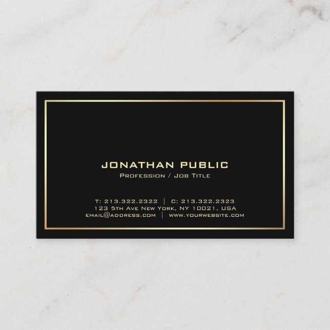 Black Gold Plain Professional Modern Elegant Business Card (Front)