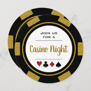 Black Gold Poker Chip Casino Night Birthday Invitation