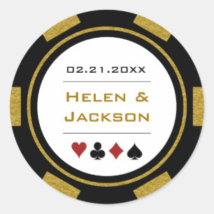 Black Gold Poker Chip Las Vegas Casino Wedding Classic Round Sticker