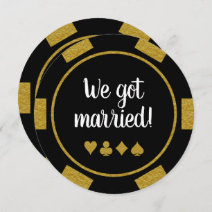 Black Gold Poker Chip Las Vegas Wedding Eloped Invitation