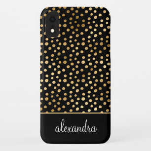 Black - Gold Polka Dot Pattern Monogram iPhone XR Case