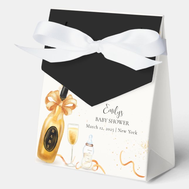 Black Gold Poppin Bottles Champagne Baby Shower  Favour Box (Front)