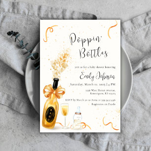 Black Gold Poppin Bottles Champagne Baby Shower  Invitation