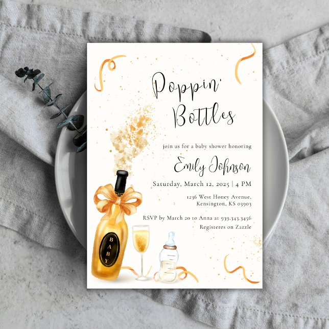 Black Gold Poppin Bottles Champagne Baby Shower  Invitation (Black Gold Poppin Bottles Champagne Baby Shower Invitation)