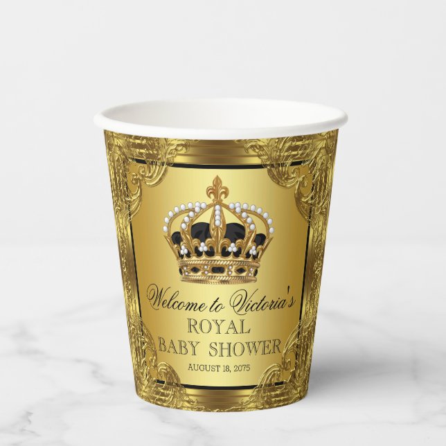 Black Gold Prince Baby Shower Paper Cups (Front)