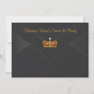 Black Gold Princess Crown Sweet 16 Party Invitation