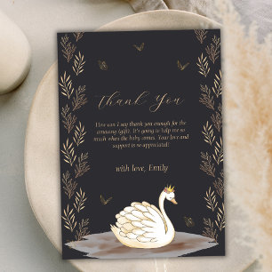 Black Gold Princess Swan Butterfly Baby Shower  Thank You Card