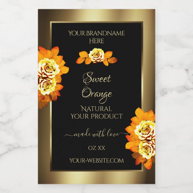 Black Gold Product Labels Blooming Orange Roses (Single Label)