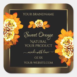Black Gold Product Labels Blooming Orange Roses