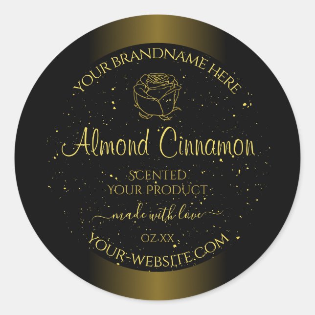 Black Gold Product Labels Glitter Sprinkles Floral (Front)