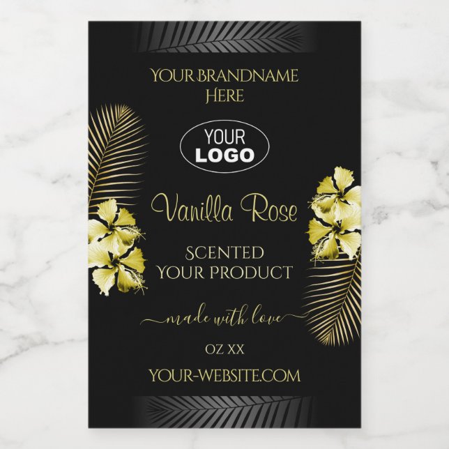 Black Gold Product Labels Tropical Flowers Logo (Single Label)