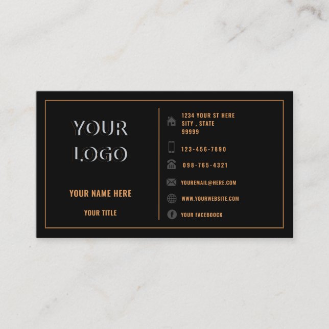 Black Gold Professional Business Card Template (Front)