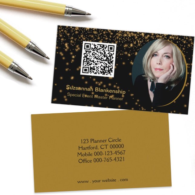 Black Gold Professional Custom Photo QR Code Business Card (Creator Uploaded)