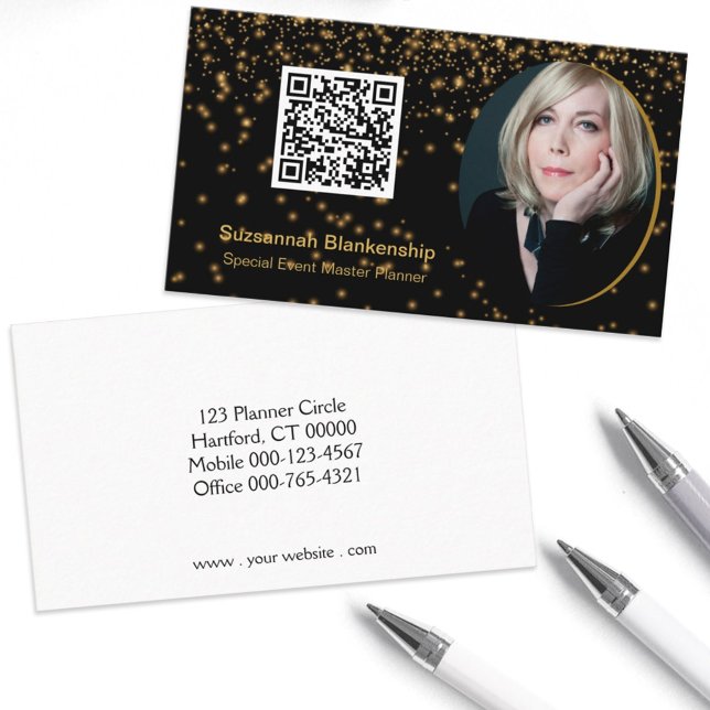 Black Gold Professional Custom Photo QR Code Business Card (Creator Uploaded)