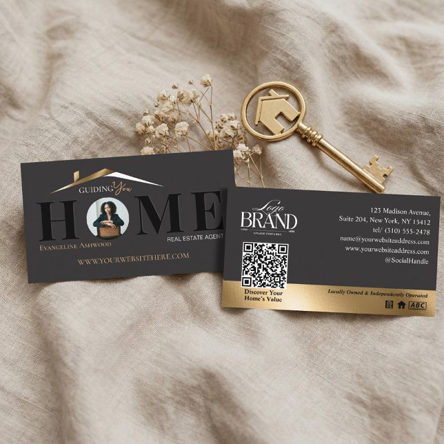 Black Gold Professional Home Real Estate Agent QR Business Card (Black Gold Professional Home Real Estate Agent QR Business Card)