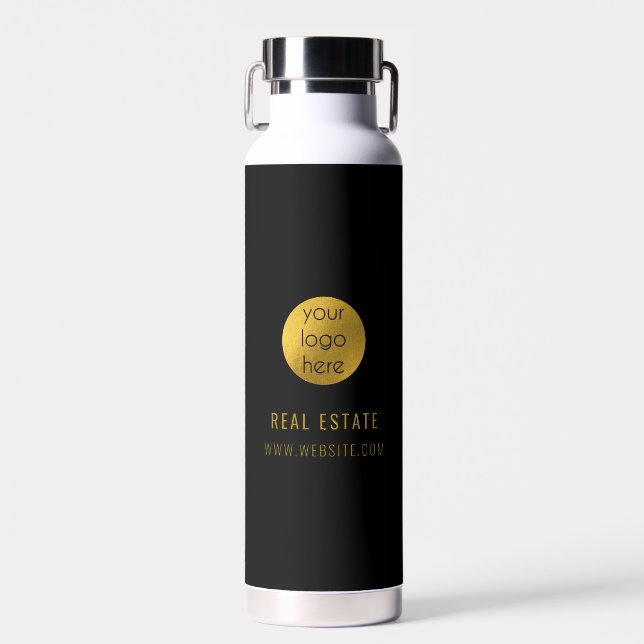 Black Gold Professional Real Estate Agent Business Water Bottle (Front)