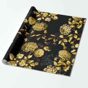 Black Gold Profusion Floral Toile Wrapping Paper