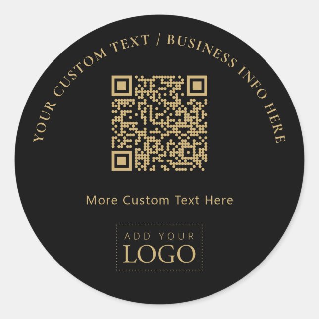 Black & Gold Promotional Business Logo QR Code  Classic Round Sticker (Front)