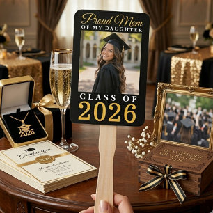 Black Gold Proud Mum Daughter Senior Photo Hand Fan