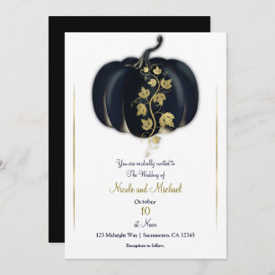 Black & Gold Pumpkin Storybook Fall Wedding  Invitation
