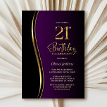 Black Gold Purple 21st Birthday Party Invitation<br><div class="desc">Invite your friends and loved ones with this modern black, gold and purple 21st birthday party invitation. The customisable text area in this invitation template allows you to effortlessly include all the necessary details for your special birthday celebration, including the date, time, venue, and RSVP information. A variety of paper...</div>