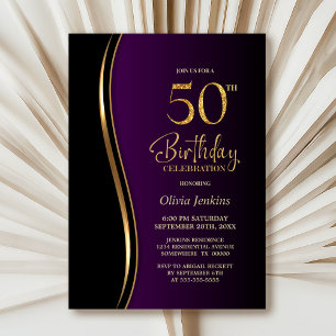Black Gold Purple 50th Birthday Party Invitation