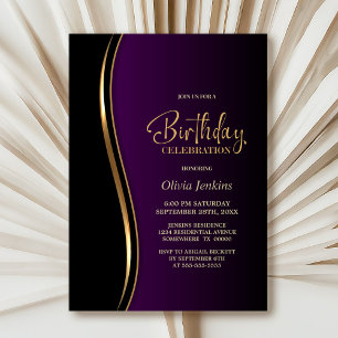 Black Gold Purple Birthday Party Invitation