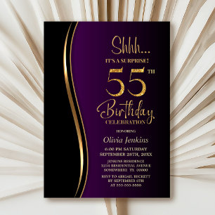 Black Gold Purple Surprise 55th Birthday Invitation