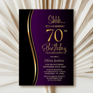 Black Gold Purple Surprise 70th Birthday Invitation