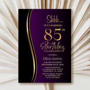 Black Gold Purple Surprise 85th Birthday Invitation