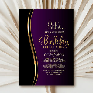 Black Gold Purple Surprise Birthday Party Invitation