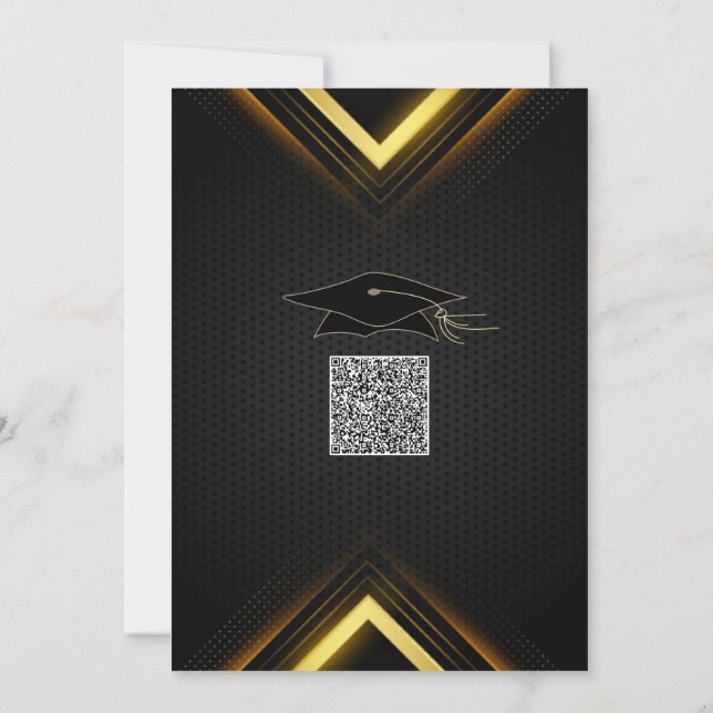 Black Gold QR Code Graduation Invitations Example (Back)