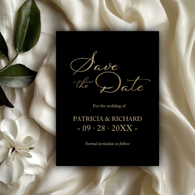 Black Gold QR Code Wedding Save The Date Postcard (Creator Uploaded)