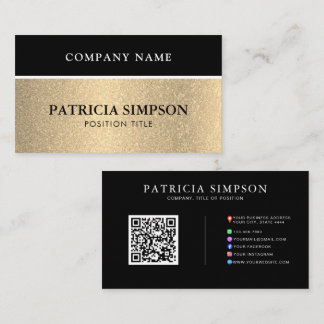 Black & Gold QR Code with Social Media & Web Links Business Card