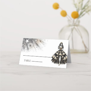 Black & Gold Quinceañera Girl Place Card