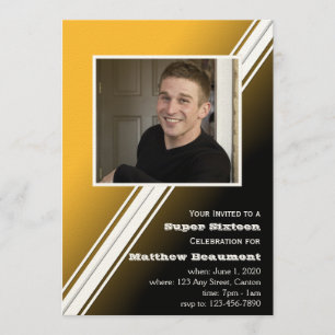 Black Gold Racing Stripe Birthday Party Invitation