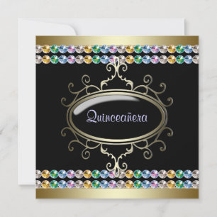 Black Gold Rainbow Quinceanera Invitation